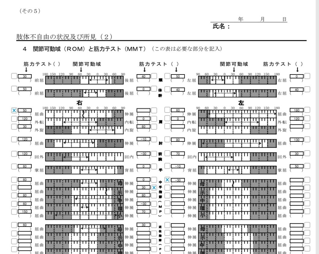 関節可動域(ROM)と筋力テスト(MMT)管理システム画面